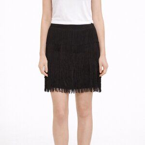 INC International Concepts Black Fringe Layered Mini Skirt